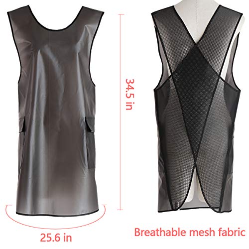 100% Waterproof Cross Back Apron With Pockets For Women Men Dishwashing (White Transparent)