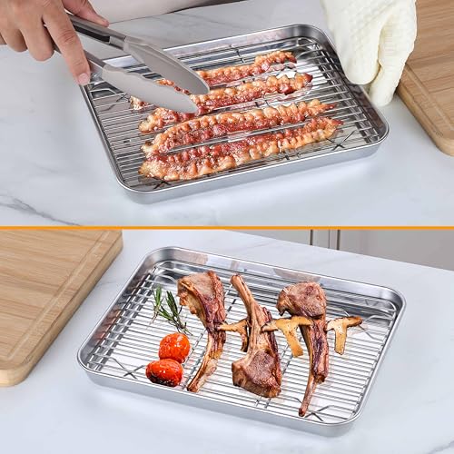9x7 Inches Mini Stainless Steel Baking Sheet with Wire Cooling Rack (9x7x1)