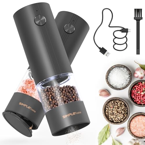 Electric Rechargeable Salt and Pepper Grinder Set (Black)