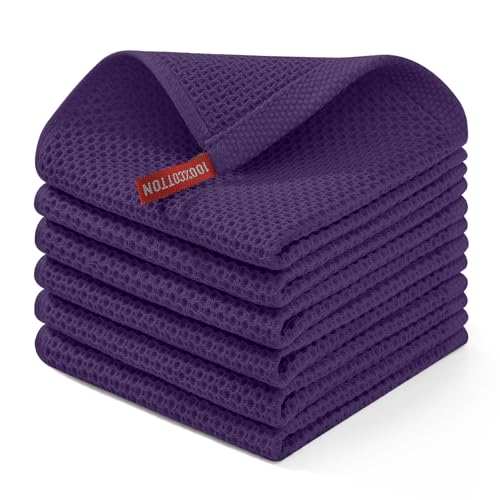 100% Cotton Waffle Weave Kitchen Dish Cloths 6 (Eggplant / 12 X 12 - 6 Pack)