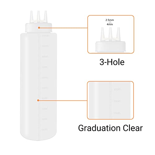4 Pack 32 oz 1000 ml Plastic Squeeze Bottles 3 ((10) 32 oz(4pack) 3-Hole)