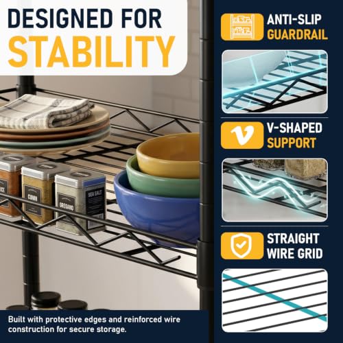 5 Tier Wire Shelf (Black / 22×12×48)