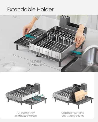Dish Drying Rack (Silver + Gray / 19.9"D x 19.1"W x 8.9"H)