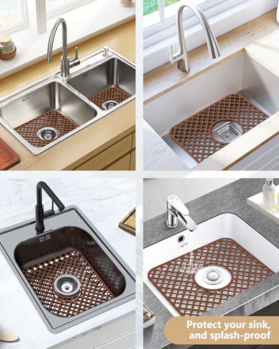 2 Pack Silicone Sink Mat Protector for Kitchen Sink (Coffee)
