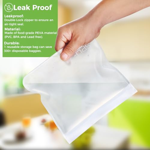 6 Pack Dishwasher Safe Reusable Gallon Freezer Bags (6 Pack-6 Gallon / White)