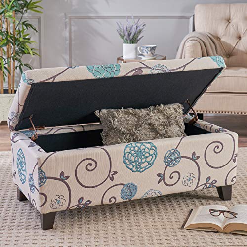 Breanna Fabric Storage Ottoman (White and Blue Floral)