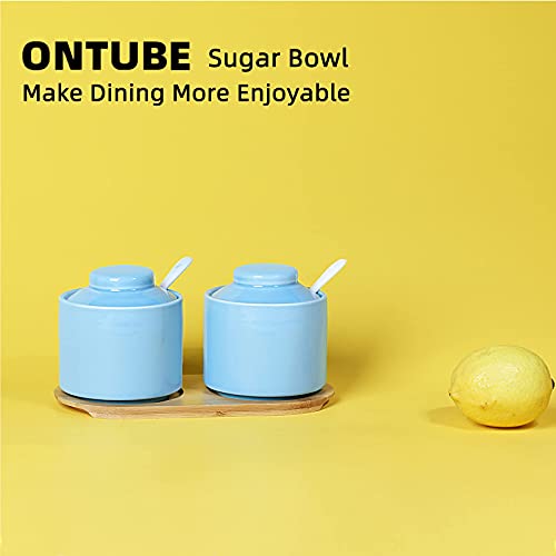 Ceramic Sugar Bowl with Tray and Spoon Set of 2 (Turquoise)