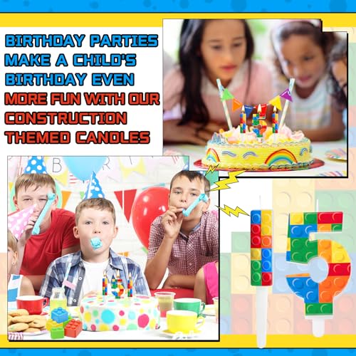 7 Pcs Building Block Themed Birthday Candles Set Building Blocks Number 5 Candle Cake Topper for Building Block Party Decoration Supplies (Multicolor / 5)