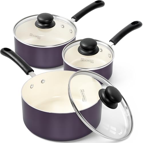 Nonstick Sauce Pan with Lid (Purple / 1+2+3QT)