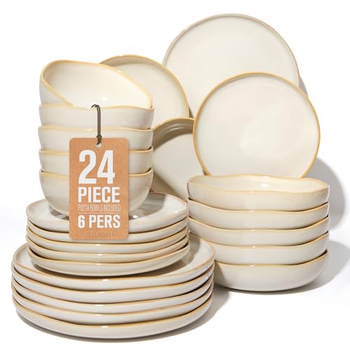 Stoneware Dinnerware Sets for 6 (Yellow White / Set (24pcs-6))
