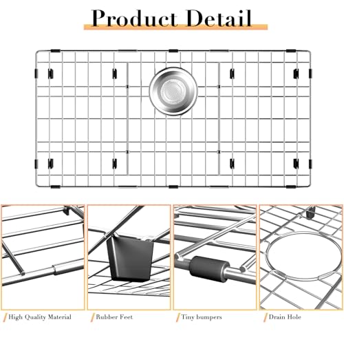 28-3/8" x 14-3/16" Stainless Steel Sink Grid, Sink Grate for Bottom (28-3/8''x14-3/16''/Rear Drain)