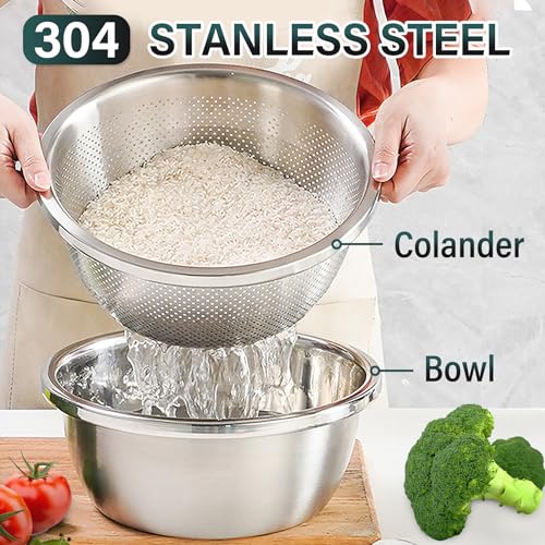 304 Stainless Steel Colander 5QT Microporous Colander & Large Bowl for Kitchen (5QT)