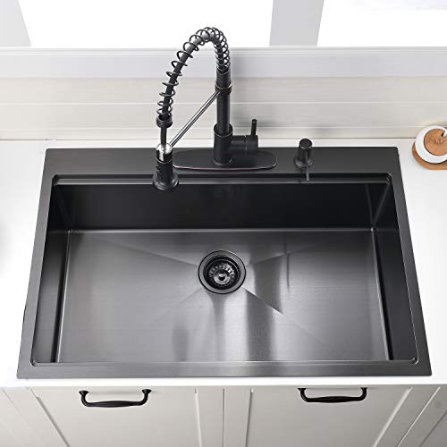 28 Inch Black Drop In Kitchen Sink (28"L x 22"W x 10"D / Black)