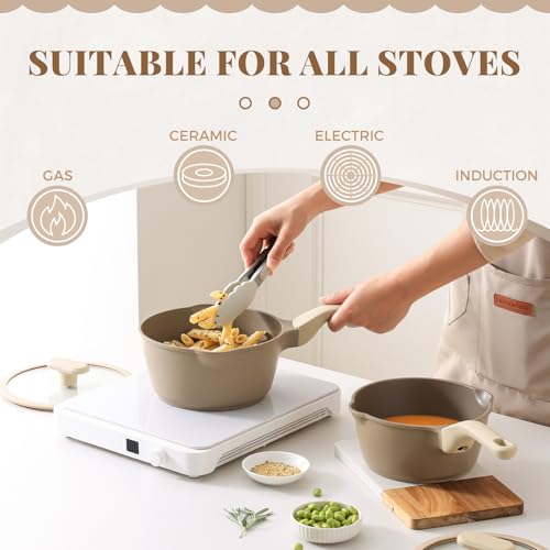 Nonstick Saucepan Set with Lids (2 + 2.7 Quarts / Apricot)