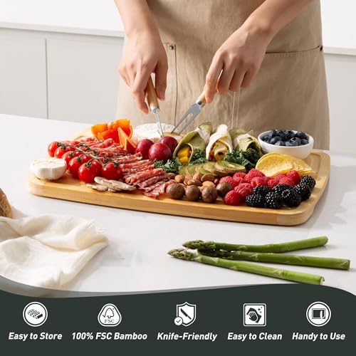 Bamboo Cutting Board Set Non Slip Feet with Holder Over Sink Men Birthday Christmas Valentines Father Day Gifts Ideal from Wife Romantic Anniversary Best Cool Gadget Awesome Who Have Everything (4 Pack with Holder / Two-Tone Bamboo)