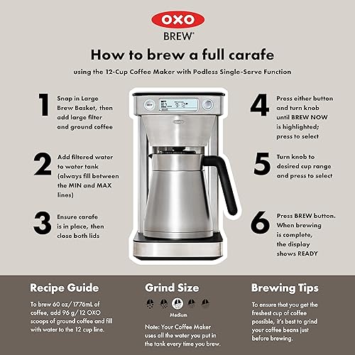 Brew 12 Cup Coffee Maker With Podless Single (Silver / 12-Cup (Maker Only))
