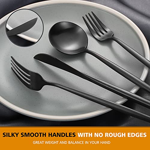 Matte Black Silverware Set for 12 (Black / 60-piece)