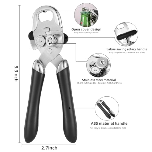Multi function Manual Can Opener Bottle Opener (Double Handle / Black)
