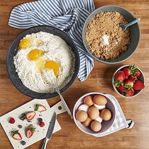 Tabletops Gallery Hobnail Style 4 Piece Timeless Grey Stoneware Nesting Mixing Bowl Set for Baking and Cooking (TIMELESS GREY)