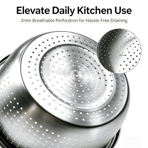 4 Piece Stainless Steel Mixing Bowls and Microporous Colanders Set (3 Quarts and 5 Quarts)
