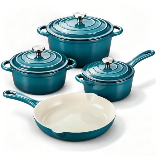 Enameled Cast Iron Cookware Set (Teal)