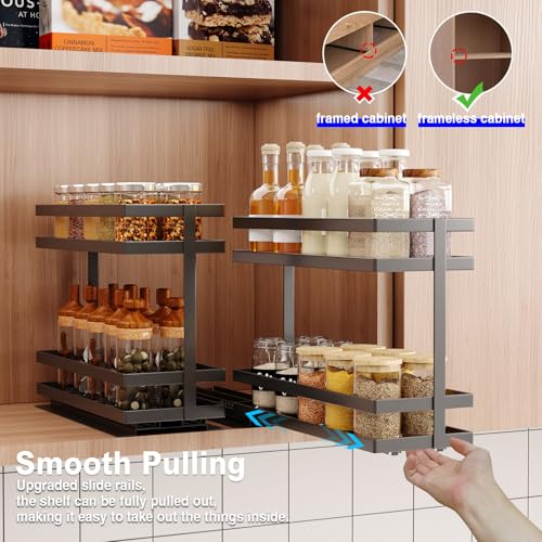 2 Pack Pull Out Spice Rack Organizer for Cabinet (Black(Metal))