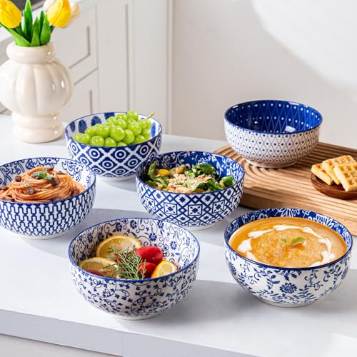 23 Oz Ceramic Soup Bowls Set of 6 (Vintage Blue / 23oz)