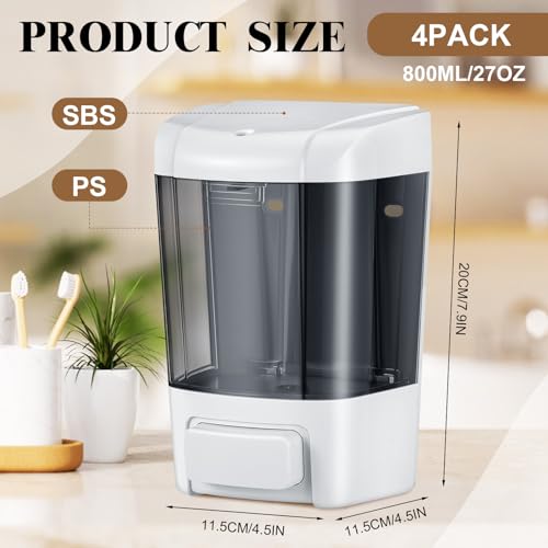 4 Pcs Wall Mounted Soap Dispenser (Brown / 27 oz 800 ml)