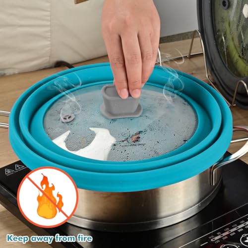 Microwave Splatter Cover Glass Cover Splatter Guard Lid with Collapsible Silicone for Food Cover Plate Cover 10.8 inch Blue (Blue / 10.8 inch)