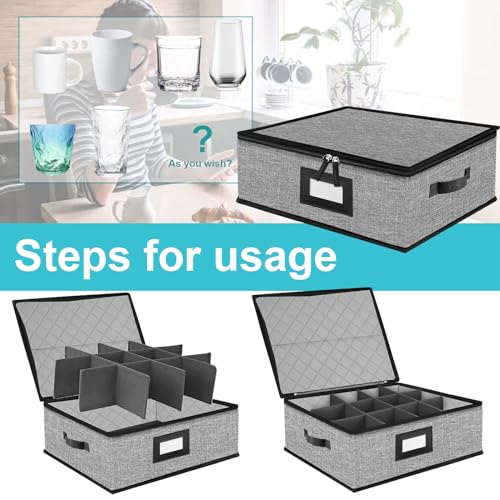 5 PACK China Storage Containers (1 Pack Cup Storage and 4 Dish Storage Quilted Hard Shell)