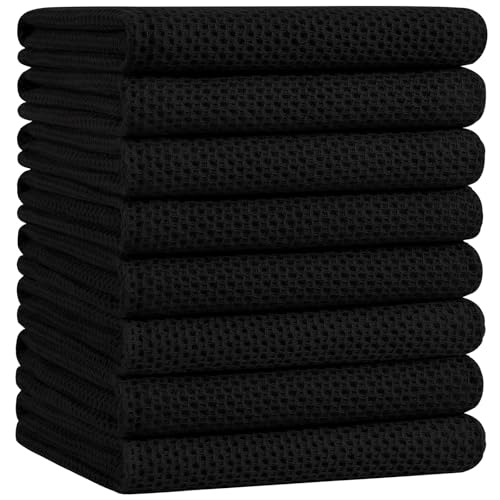 100% Cotton Oversized Waffle Weave Kitchen Towels 8 (Black / 20 X 28 - 8 Pack)