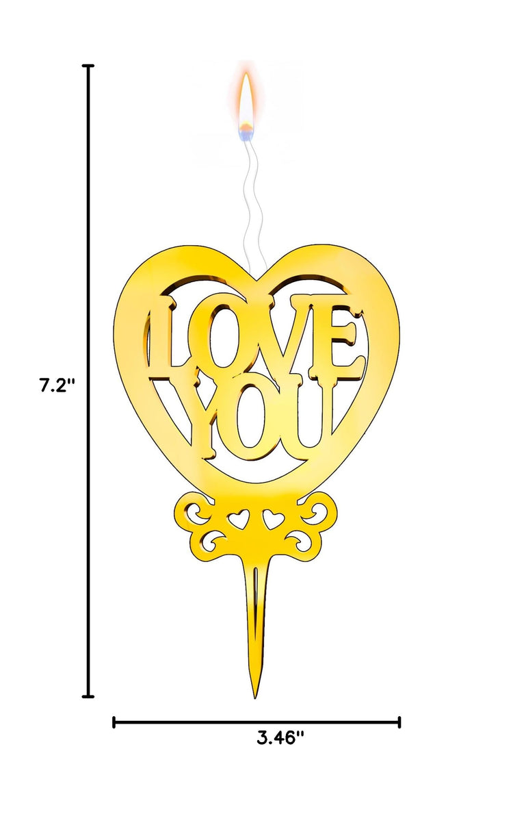 Love You Reusable Gold Romantic Cake Candle (Love You)