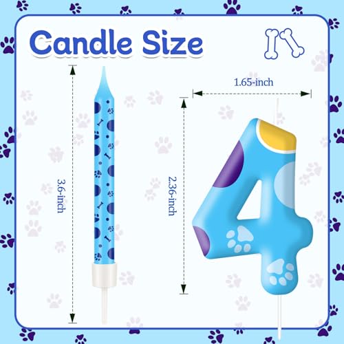 13PCS Blue Dog Paw Birthday Candles Set Cake Topper Numeral Birthday Candles for Boy Girl Dog Paw Decoration (Blue+Yellow+White / 4)