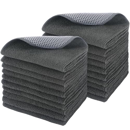 Dish Cloth for Washing Dishes Kitchen Washcloth Cleaning Cloth (Dark Grey / 12inchx12inch 20pack)