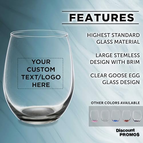 Custom Stemless Wine Glasses in Bulk by ARC Perfection (- Custom – Black / 10/50/100)