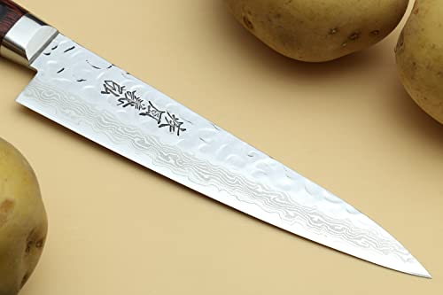 VG10 16 Layer Hammered Damascus Stainless Steel Petty Utility Knife (5.3" / Mahogany Handle)