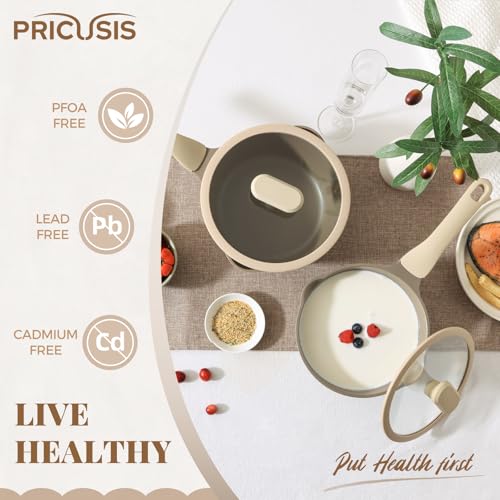 Nonstick Saucepan Set with Lids (2 + 2.7 Quarts / Apricot)