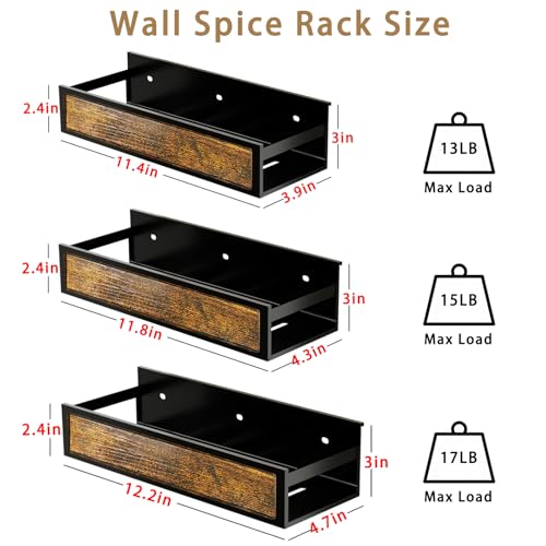 Spice Rack Wall Mount for Large Spice Jars (Black / 6PC)