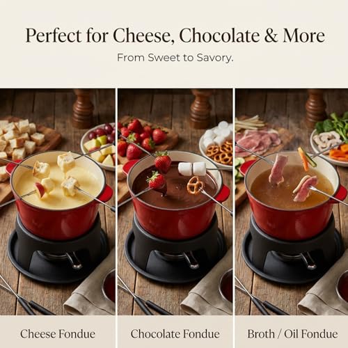 Cast Iron Cheese Fondue Pot for Chocolate Fondue Pot (B. Cast Iron Fondue - Red)