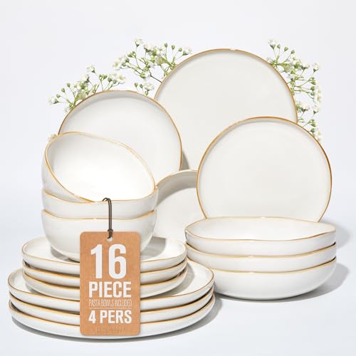 Stoneware Dinnerware Sets for 4 (White / Set (16pcs))