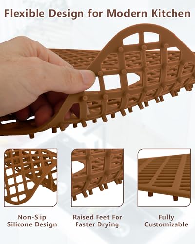 2 Pack Silicone Sink Mat Protector for Kitchen Sink (Coffee)