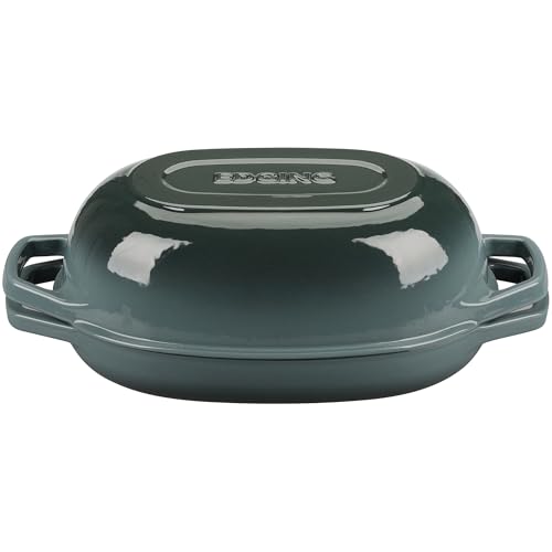 Enameled Cast Iron Oval Dutch Oven Pot with Lid (Slateblue / 5 Quart)