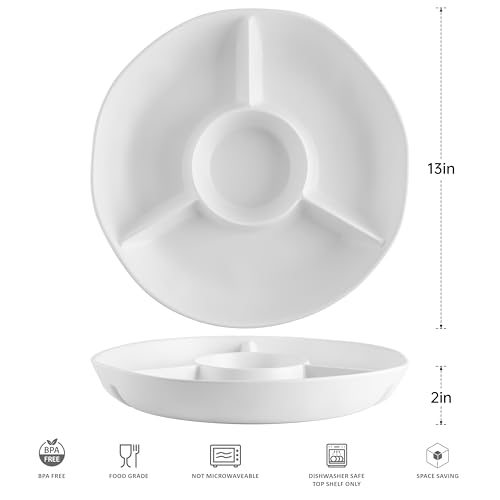 Melamine Chip and Dip Serving platter (White Round Divided Tray)