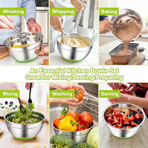 Mixing Bowls Stainless Steel Salad Bowls with Lids (Multicolor)