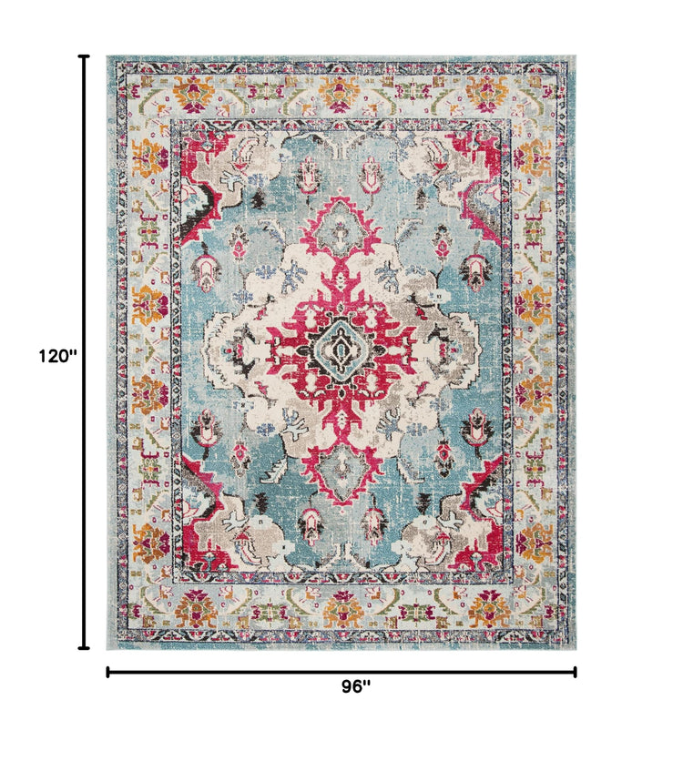 Monaco Area Rug 8x10 (8' x 10' (Rectangular) / Light Blue/Fuchsia)