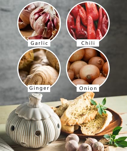 Ceramic Garlic Keeper for Counter (White)