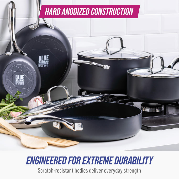 10 Piece Ultimate Hard Anodized Ceramic Nonstick Cookware Set (10 Piece Cookware Set / Gray)