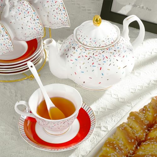 21 Piece Colorful British Porcelain Tea Sets (Colorful Candy)