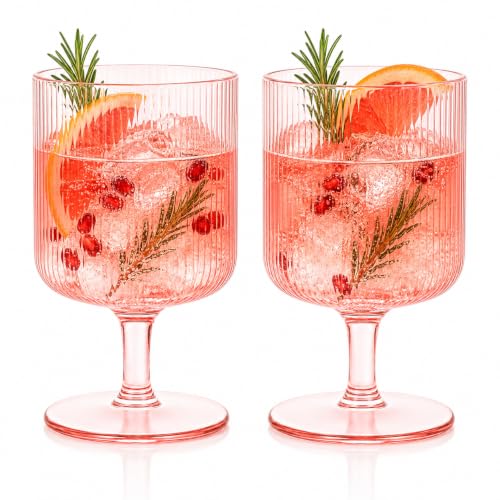 Ripple Textured Blush Pink Stemmed Glass Wine Goblets (Pink)