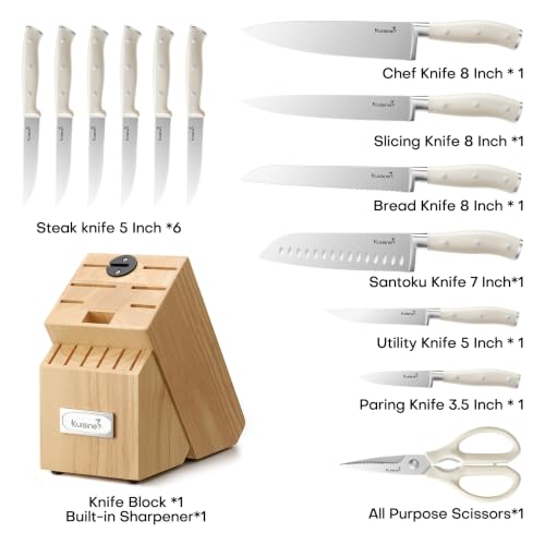 Upgraded Knife Set High Carbon Stainless Steel Ultra Sharp Blade Ergonomic Handle (Ivory Pro H / 15)